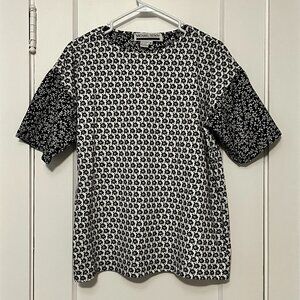 Michael Seroy blouse size medium black and white floral patchwork 100% cotton